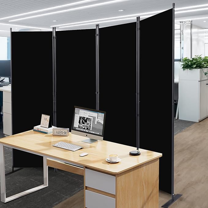 Room Divider, 4 Panel Folding Privacy Screens with Wider Feet, 6 Ft Portable Room Partition for Room Separator, Room Divider Panel 88" W X 71" H, Partition Room Dividers Freestanding,Black