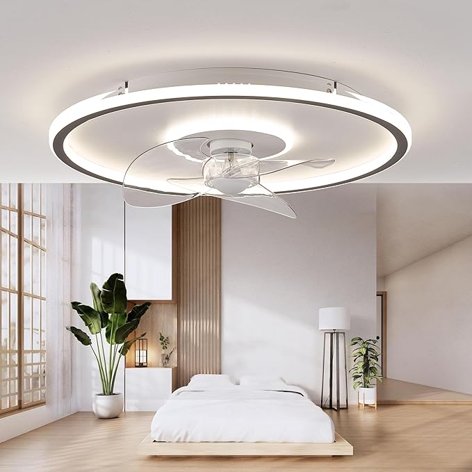 20" Flush Mount Ceiling Fan with Lights and Remote, 6 Wind Speeds, Dimmable LED for Bedroom, Kids Room and Living Room