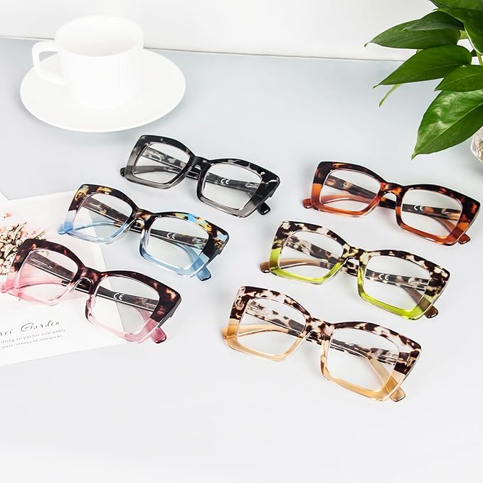 REAVEE Oversized Square Reading Glasses Oprah Style for Women, Blue Light Blocking Large Frame Computer Readers Spring Hinge