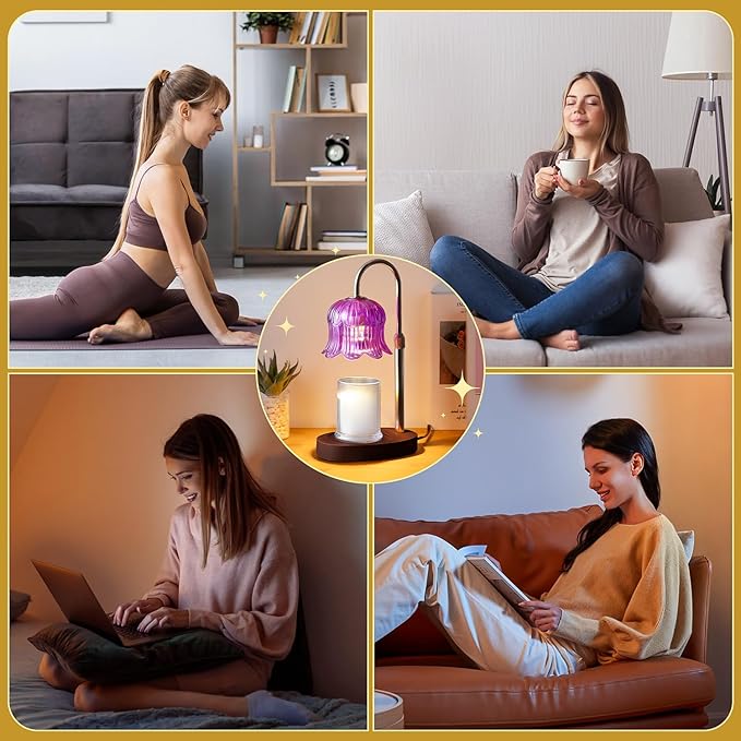 Candle Warmer Lamp Electric Timer - Candle Lights Home Decor Candles Warming Height Adjustable Dimmable Warmers Purple