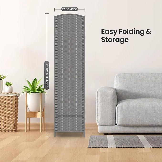 Paper Rope Room Divider, 4 Panel Wood Mesh Woven Design Screen with Double Sides Weaved, Foldable Portable Partition Divider Screen for Decorationg of Bedroom,LivingRoom,Office Separator
