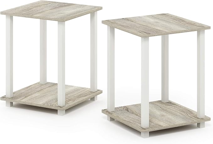 Furinno SIMPLISTIC Side Table Set of 2, 2-Tier End Table, Nightstand, Night Stand, Bedside Table, Easy Assembly, for Living Room, Bedroom, Sonoma Oak