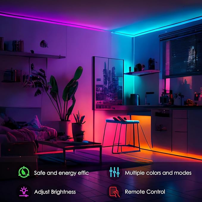 Tenmiro Upgraded Smart IC 100ft LED Lights for Bedroom, Multiple Colors on One Line LED Strip Lights, Bluetooth APP Control Music Sync Color Changing Strip Lights for Room Home Party Decoration