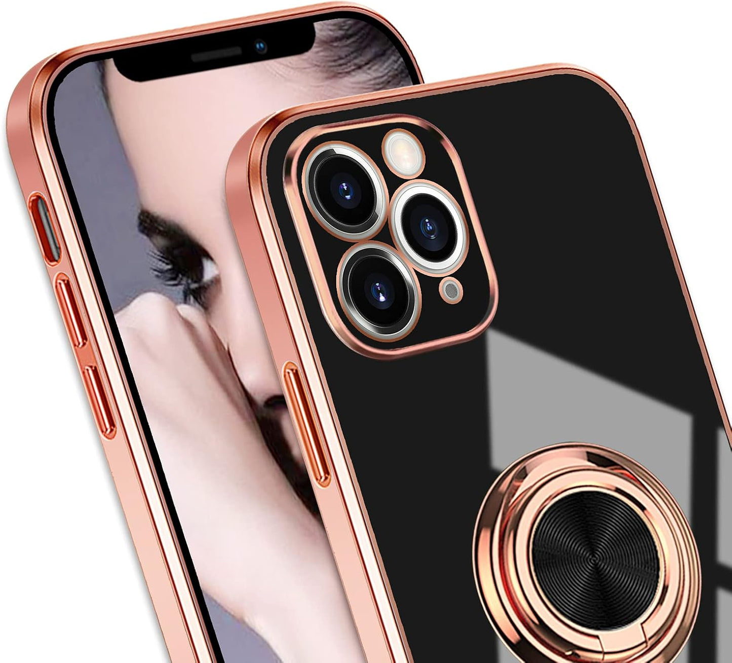 Omorro iPhone 11 Pro Max Case for Women, Bling Glitter Plating Rose Gold Slim Soft Luxury Cover with Ring Holder