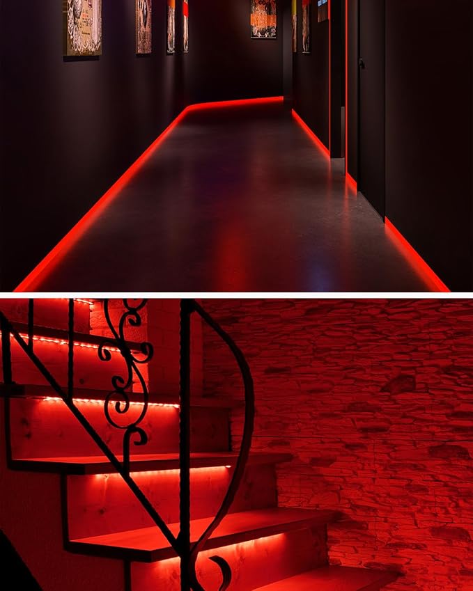 Aclorol Led COB Light Strip 16.4ft Red Flexible COB Strip Lights 12V for Bedroom Tape Lighting 1600Leds/5M for TV Cabinet Closet Other DIY Lighting(Power Supply&LED Dimmer Not Included)