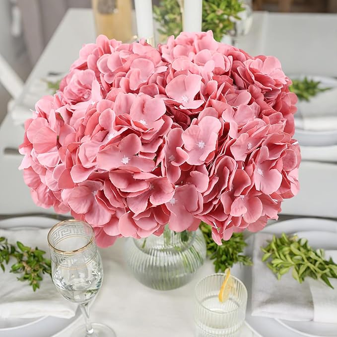 AVIVIHO Dusty Rose Hydrangea Silk Flowers Heads Pack of 10 Dusty Rose Fullness Hydrangea Flowers Artificial with Stems for Wedding Home Party Shop Baby Shower Decoration