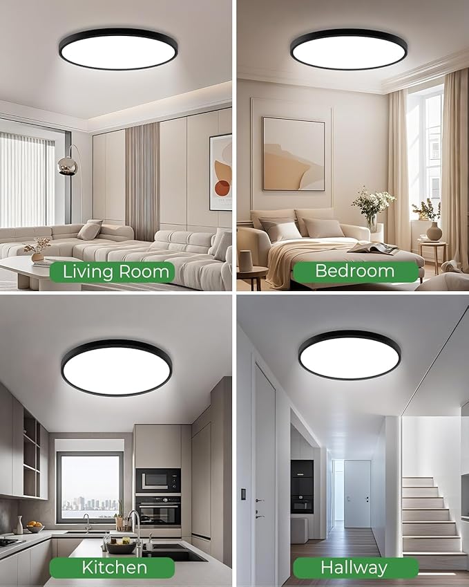 hepside 23INCH Big Dimmable Flush Mount Ceiling Light Fixture Black, 3CCT Selectable 3000/4000/6500K Ceiling Lamp, 50W 5000LM Super Bright Low Profile Light for Bedroom, Kitchen, Bathroom, Hallway