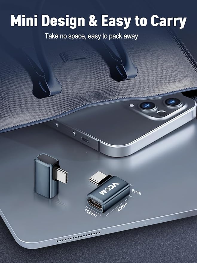VCOM 90 Degree USB C Adapter 80Gbps, 240W USB C Right Angle Adapter, 8K@60Hz Video Display USB4 v2.0 90 Degree Type C Extender for Thunderbolt 5/4/3, iPhone 15/16, MacBook,Steam Deck, 2 Pack