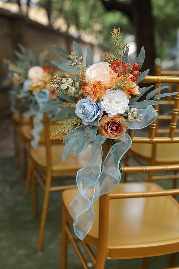 Artificial Flowers Combo Fake Silk Flowers Fall Bouquets for DIY Wedding Bouquets Centerpieces Party Baby Shower Home Decorations (Blue White)