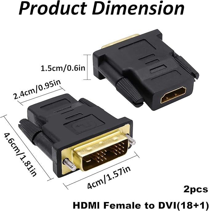 DVI to HDMI Adapter Bi-Directional DVI-D 18+1 Male to HDMI Female Converter Single Link Full HD 1080P@60Hz Adapter Connector for Computer Monitor HDTV LCD/DVD -2pcs