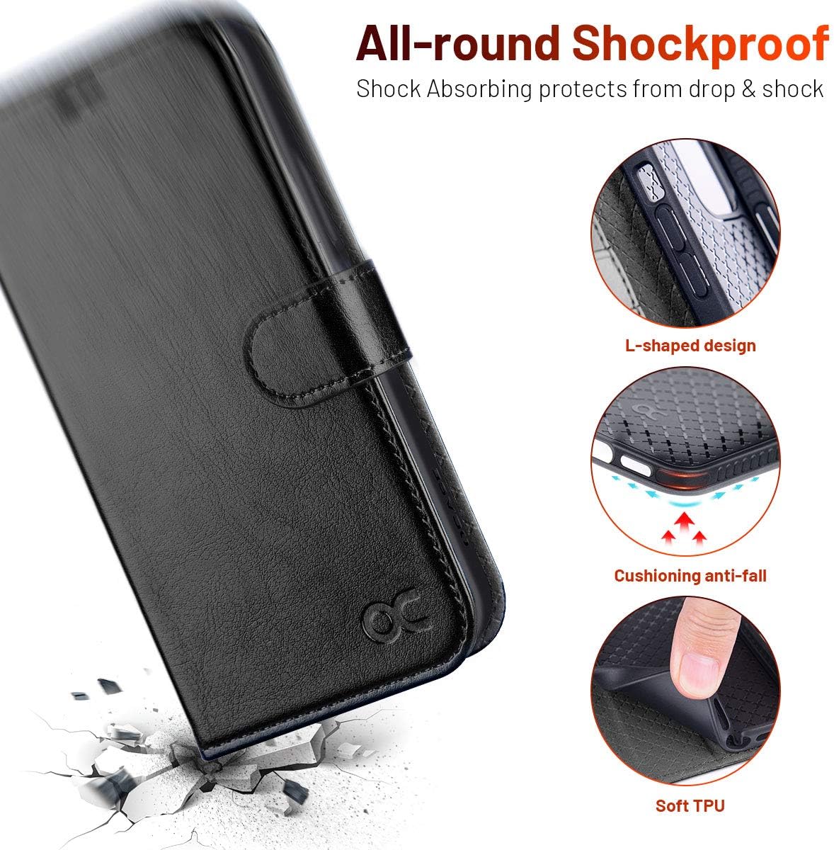 OCASE iPhone 12 Pro Max Wallet Case, Black PU Leather Flip Folio with Card Holders, RFID Blocking, Kickstand