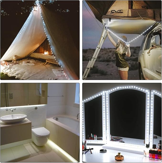 16.4FT Daylight White LED Strip Light with USB Plug+Battery Box Operated, 6000K Soft White Ribbon Strip, Adhesive 300LED Flexible Strip Tape for Kitchen Bedroom Under Cabinet TV Computer