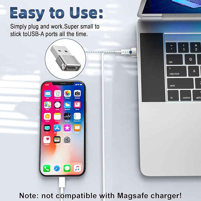 Herfair USB C Female to USB Male Adapter 5-Pack Type C to USB A Converter for Charging/Data Compatible with iPhone 15 Plus/Pro Max,iPad Pro/Air 4/Mini 6,Galaxy S24/S23/S22/S21,More (Silver)