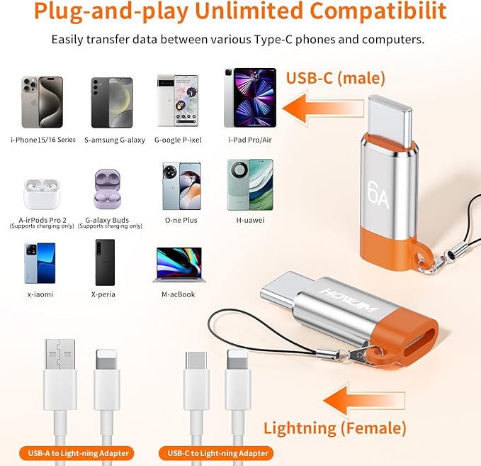 Light-ning to USB C Adapter 2 Pack,PD27W/66W Fast Charging Data Transfer,Light-ning Female to USB C Male,Smart Chip Aluminum Casing for Phone 17/16/15 Series Pad G-alaxy,Not for Headphones/OTG Silver