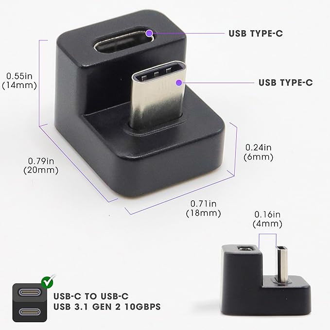 Kado Portable Monitor 180 Degree Adapter Set - Mini HDMI to HDMI 4K 60Hz U Shaped USB-C to USB-C USB 3.1 Gen 2 10Gbps 60W PD Charging Extender Converter for Laptop and Tablet (Mega Combo)