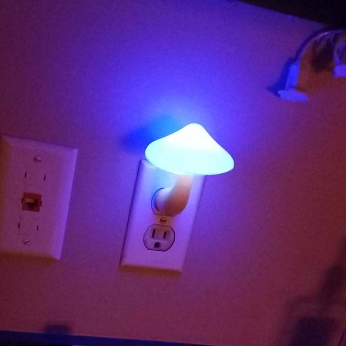 AUSAYE 3Pack Sensor LED Night Light Plug in Lamp Magic Mushroom Nightlight Cute Night Lights for Adults Kids Bedroom, Bathroom,Toilet,Hallway,Stairs,Kitchen Blue