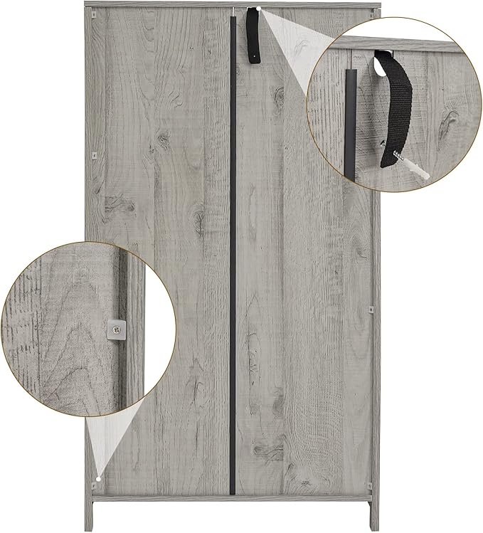 WEENFON Bathroom Cabinet, Storage Cabinet with 2 Adjustable Drawers & 2 Barn Doors, Standing Cupboard with 2 Shelf, Floor Cabinet for Living Room, Home Office, Kitchen, Grey