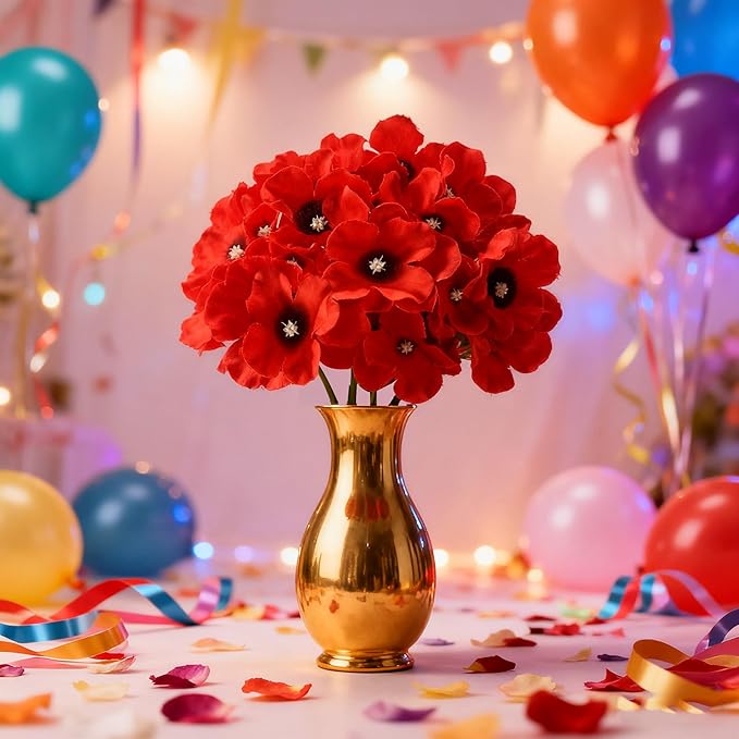 100PCS Artificial Hydrangea Flowers, Fake Flowers Silk Hydrangea Full Flowers Heads with Stems for Wedding Home Party Shop Baby Shower Decor (Dark Red)