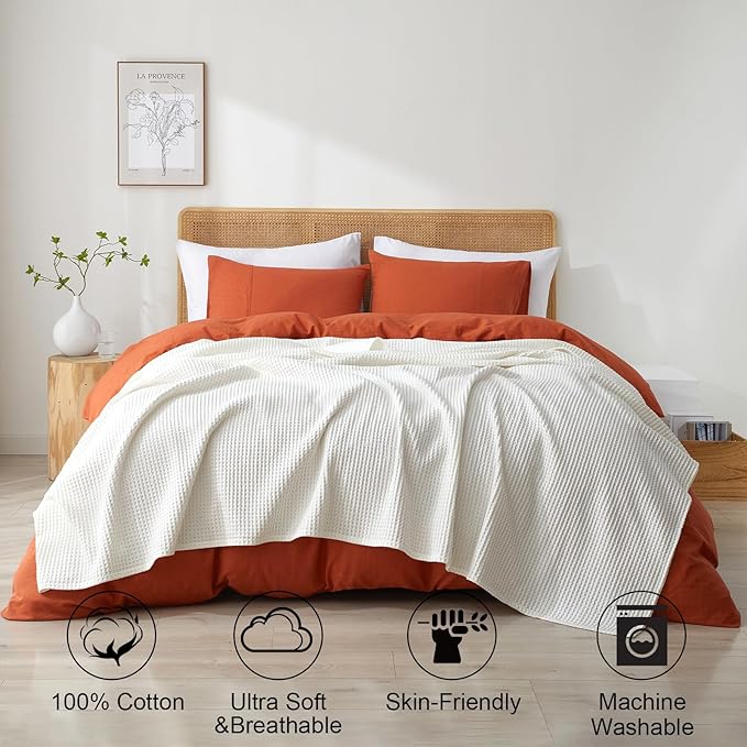 PHF 100% Cotton Waffle Weave Blanket King Size for Bed,Snag Proof Lightweight Breathable Moisture-Wicking Throw for Couch,Great for Layering in Cold Weather,Machine Washable,Home Decor Gift-Cream