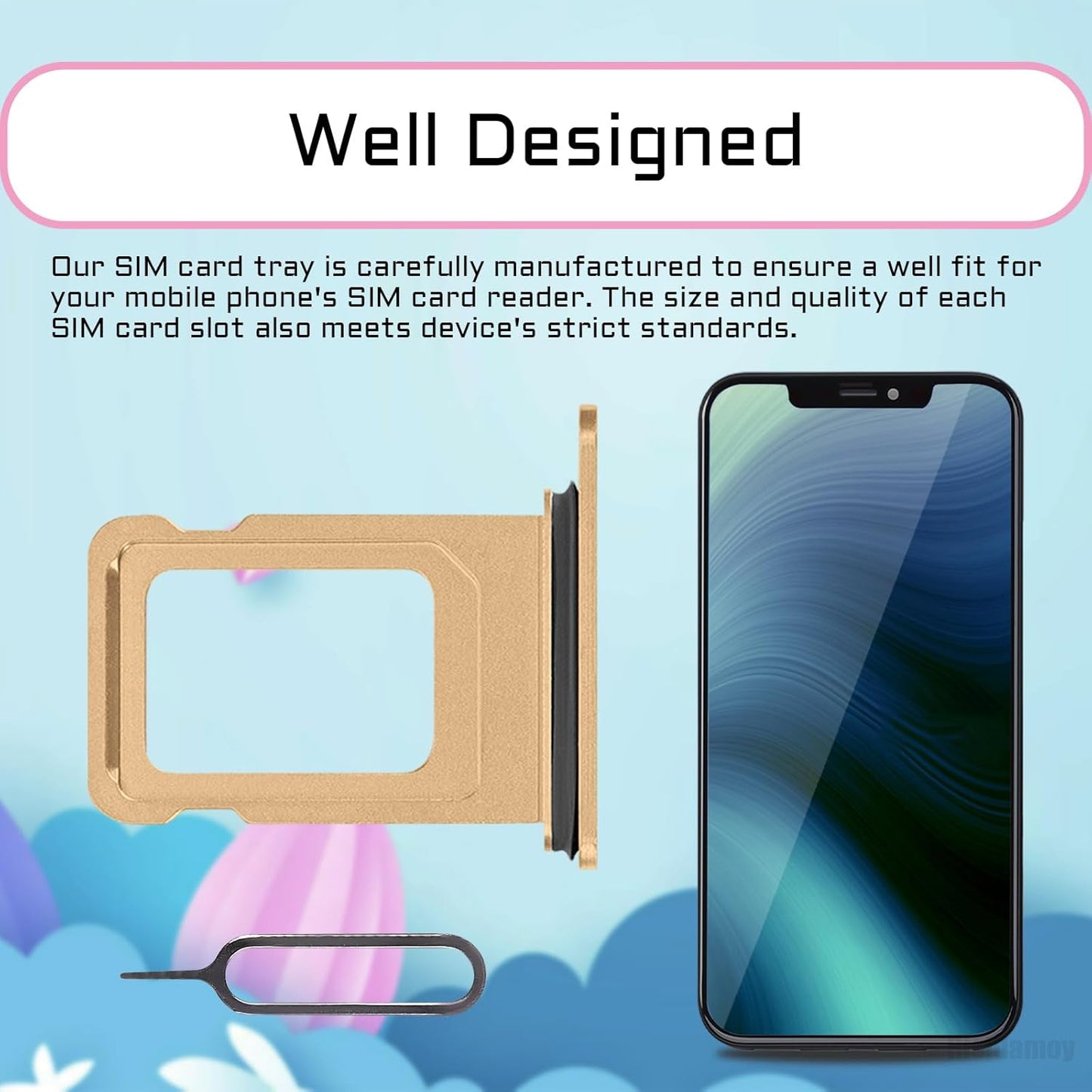 iPhone 12 Pro Max Gold Single SIM Card Tray Holder Adapter, SIM Card Slot Replacement for iPhone 12 Pro with Waterproof