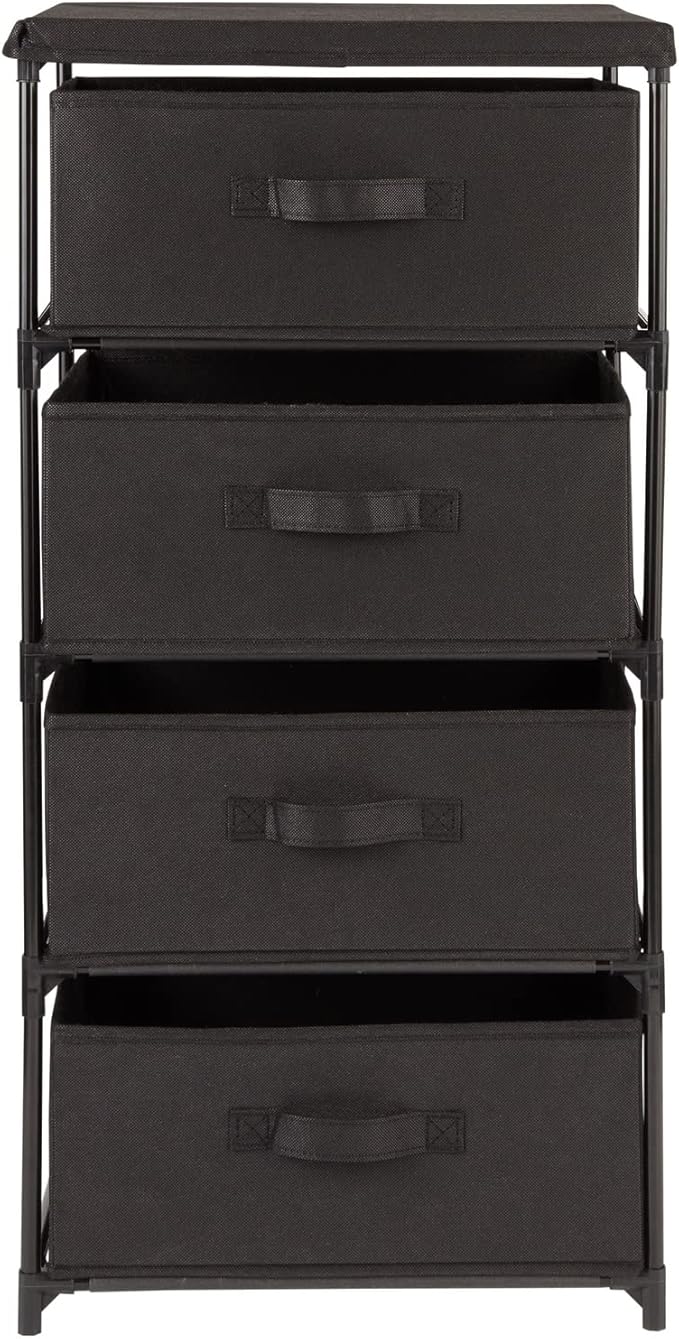 Juvale 4-Tier Fabric Dresser for Closet - 16.5 x 13 x 33 in, Black - Storage Cabinet with Drawers, Closet Drawers & Bedroom Storage