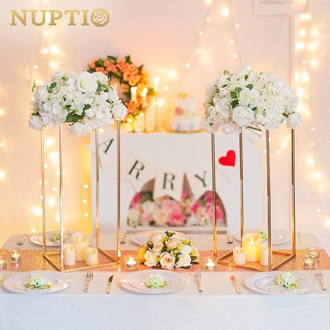 NUPTIO Flower Balls for Wedding Centerpieces - 2 Pcs 14.2 inch Diameter Fake Flower Ball Arrangement Bouquet Party Centerpieces for Tables - White Rose Bouquet Centerpiece Flowers for Wedding Table