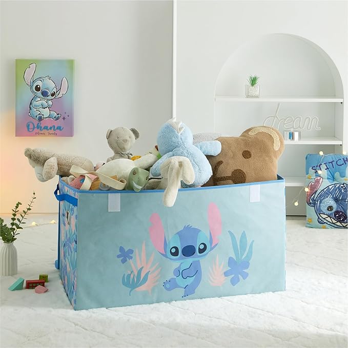 Idea Nuova Disney Stitch Collapsible Storage Trunk – Durable Organizer with Soft Lid – 28.5'' x 14.5'' x 16'' – Toy Chest & Storage Bin for Kids Bedroom, Playroom, or Nursery