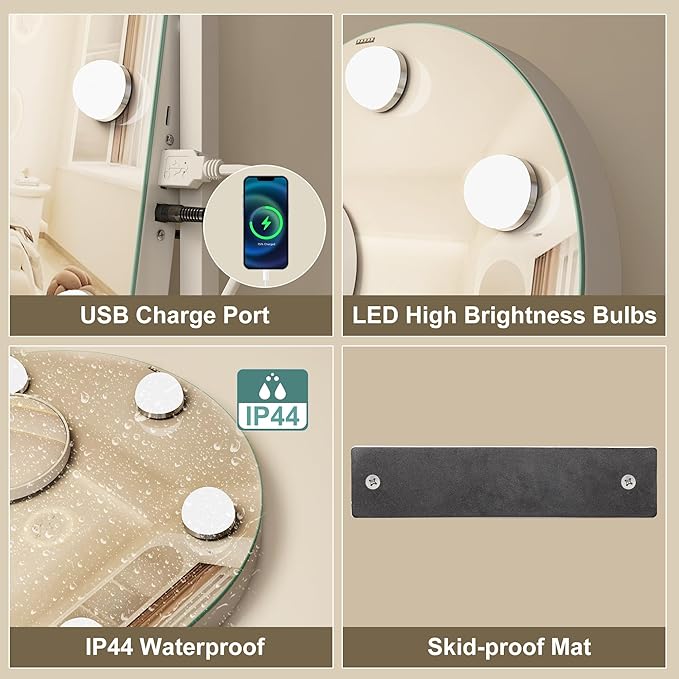 S'bagno Arched Vanity Mirror with Lights, 7 Dimmable LED Bulbs Hollywood Mirror, 3 Color Modes & Memory Function Makeup Mirror with Lights, Detachable 10X Magnification, Touch Control,USB-A(15''x12'')