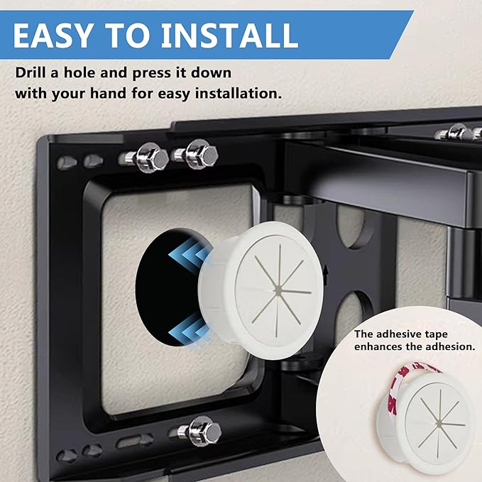 ROOWINTOO TV Cord Hider in Wall Cable Management Kit for TV, Behind Wall TV Wire Kit Cable Hider,Includes 2 Pass-Throughs and Hole Saw Drill Attachment