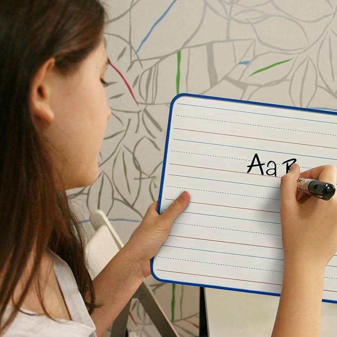 SCRIBBLEDO Magnetic Dry Erase Board, Double Sided 9" x 12" Small White Board, Ruled - Blank Blue Framed Mini Dry Erase Board, Portable Whiteboard for Kids, Great for School, Home & Remote Learning
