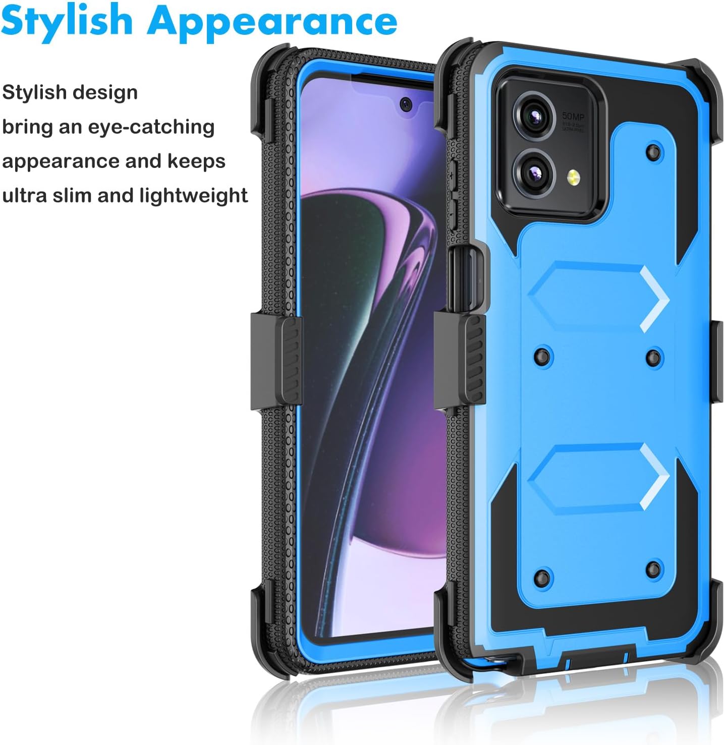 Njjex for Moto G Stylus 2023 5G Case, Shockproof Heavy Duty Holster with Built-in Screen Protector, Blue