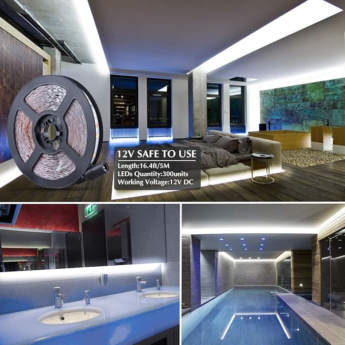 LED Strip Lights 900 LED/50ft, Infrared Remote Control,6000K 12V Daylight White LED Light Strip,Timing Function LED Lights for Under Cabinet, Bedroom, Kitchen