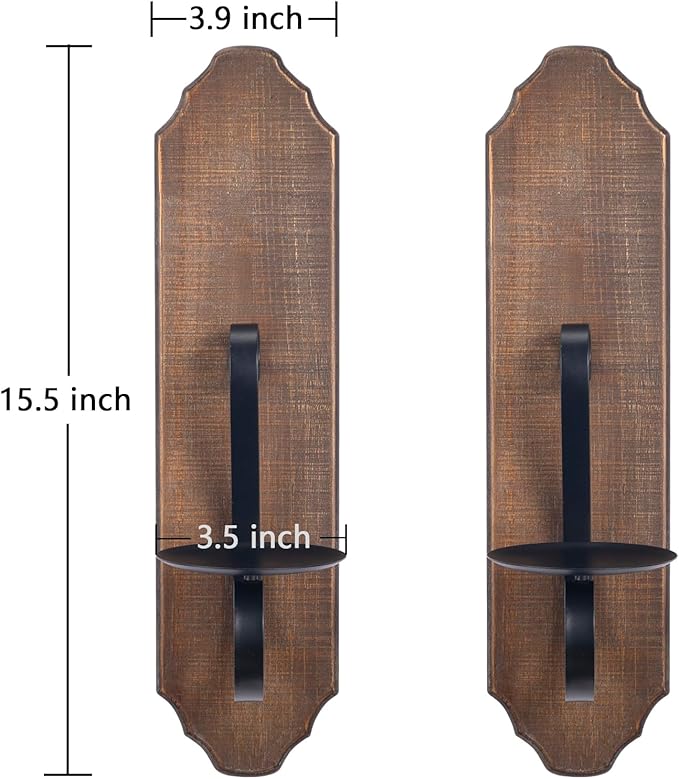 ZOOYOO Black Metal and Wooden Wall Sconce Candle Holders, Elegant Swirling Iron Wall Candle Sconce Holders, Black Hanging Wall Sconce Candle Holders, Set of 2