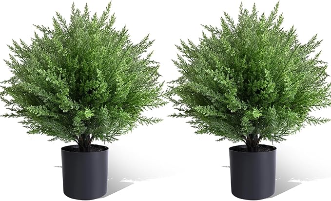 Artificial Topiary Bushes for Outdoors with Spike, Christmas Tree, UV Resistant Faux Plants for Indoor Outdoor Fall Winter Decor (Heart Crpress Topiary with Pot-2 Pack)