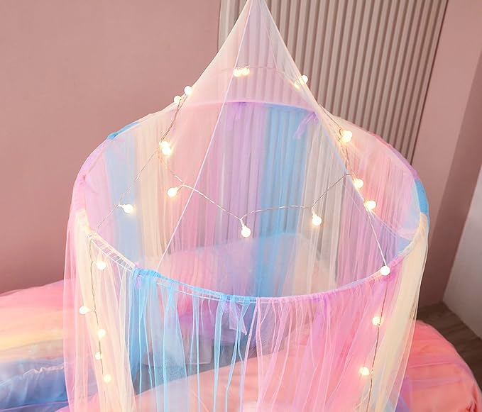 Rainbow Bed Canopy with Lights - Mosquito Netting for Twin, Single, Full, Queen & King Size Beds - Decor for Girls' Rooms