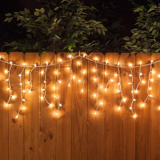 Kringle Traditions 8.5 ft 150 Clear Icicle Lights - White Wire, Indoor/Outdoor Christmas Icicle Lights