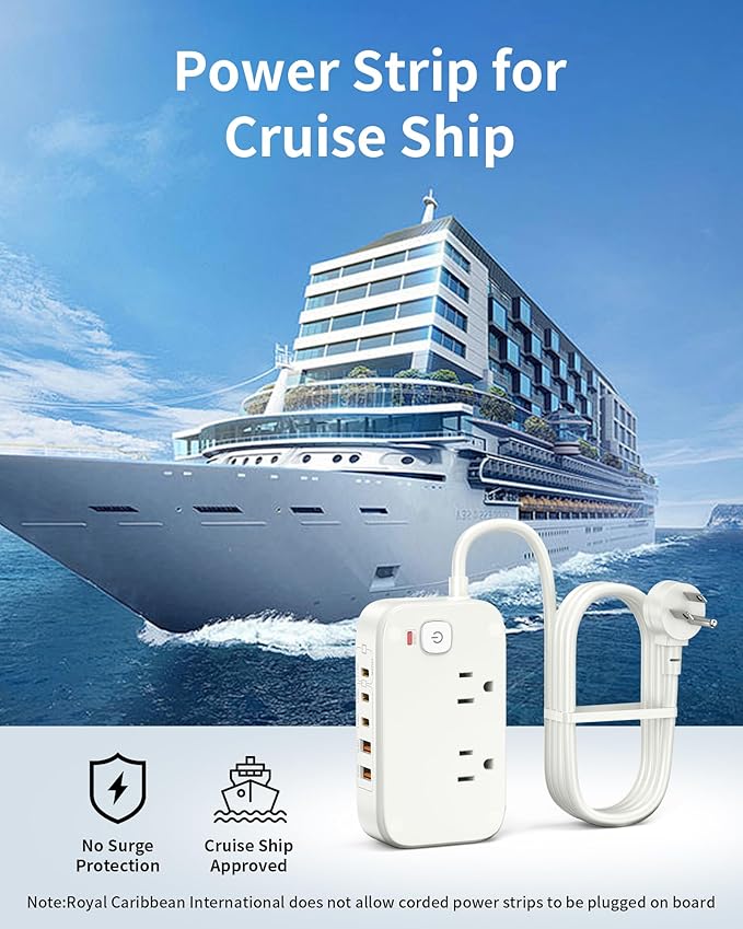 5FT Portable USB C Power Strip Surge Protector PD 20W Flat Wall Plug Charger Multipl Outlets with 2500W AC Outlets, 3 USB-C Ports, 2 USB-A Ports for Home/Office/Travel