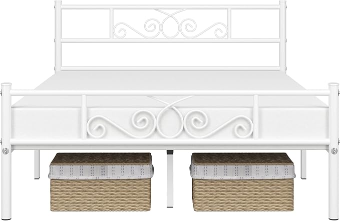 Yaheetech Full Bed Frames Metal Platform Bed with Headboard&Footboard for Bedrooms/No Box Spring Needed/Easy Assembly/Underbed Space: 12.6"/White Full Bed