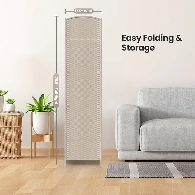 8 Panel Room Divider,6Ft Folding Privacy Screen,Tall - Extra Wide Foldable Panel Partition Wall Divider with Diamond Double-Weaved Hand-Woven Design Room Screen Divider