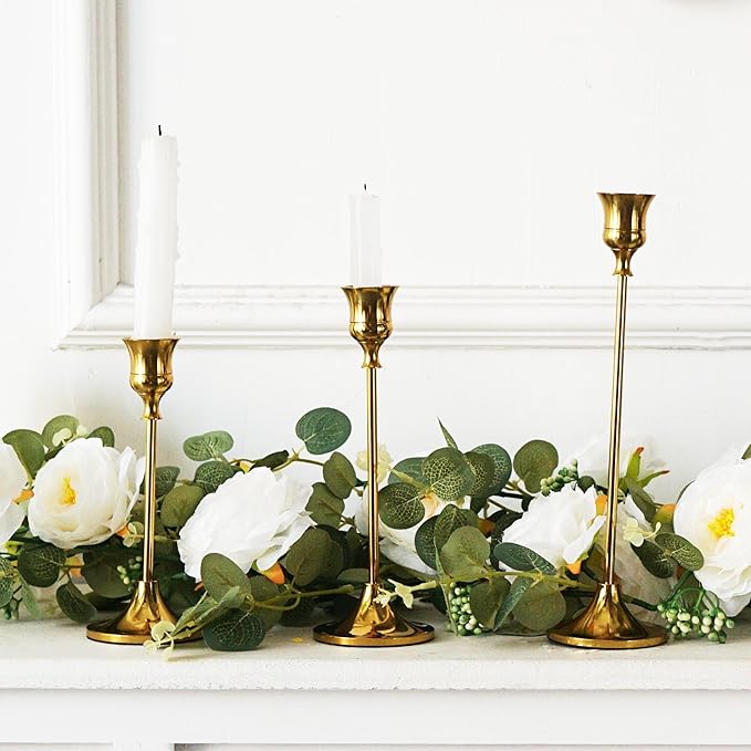 12PCS Brass Candlestick Holders Gold Candle Holders Taper Candles Holders Decorative for Thanksgiving Day Christmas Dinning Wedding Party Anniversary Home Decor.