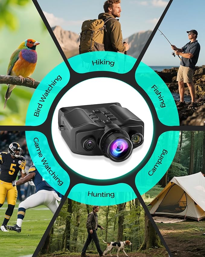 Night Vision Goggles for Adults, Night Vision Binoculars with10000mAh Rechargeable Battery, 3.99" HD Screen & 64GB Card, Infrared Binoculars for Hunting, Camping, Surveillance