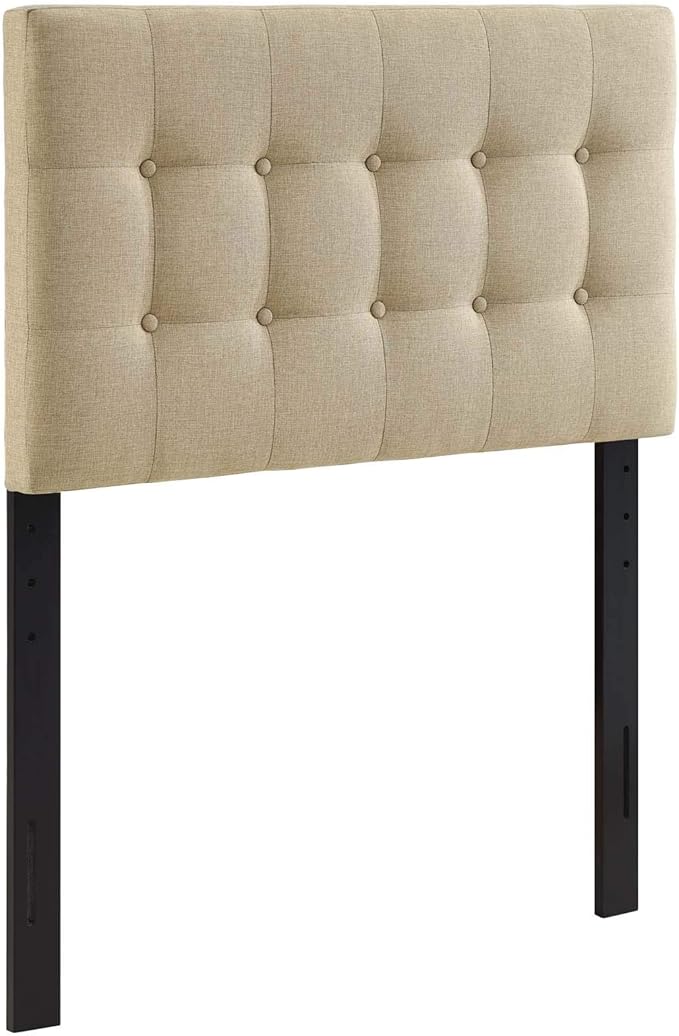 Modway Emily Tufted Button Linen Fabric Upholstered Twin Headboard in Beige