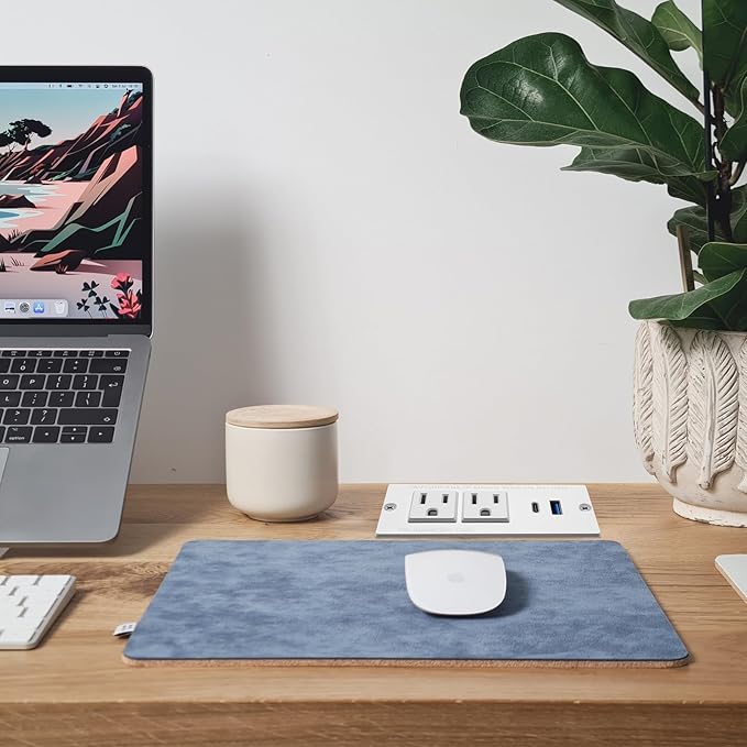 USB C Recessed Power Strip Fast Charge Desktop Power Station 2 Outlets 2 USB (PD20W & QC18W, Total 20W) Mountable Flat Plug Extension Cord Mount for Tabletop Sofa Cabinet Nightstand (USB C White)