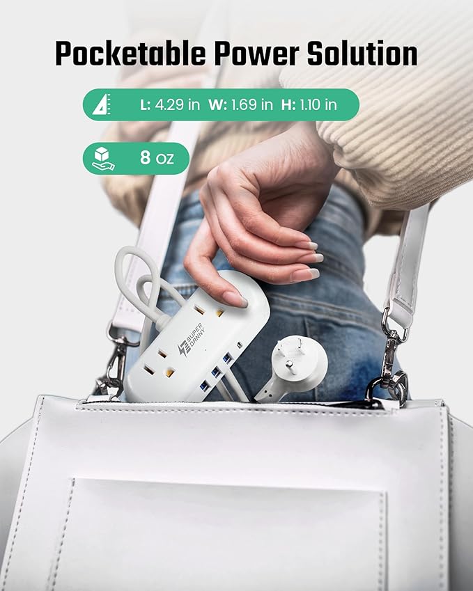 SUPERDANNY Power Strip with USB, Mini Desktop Charging Station with 2 Wide-Spaced Outlets & 4 USB Ports, 2ft Portable Flat Plug Extension Cord for Travel, Dorm, Room, Home Office Essentials, White