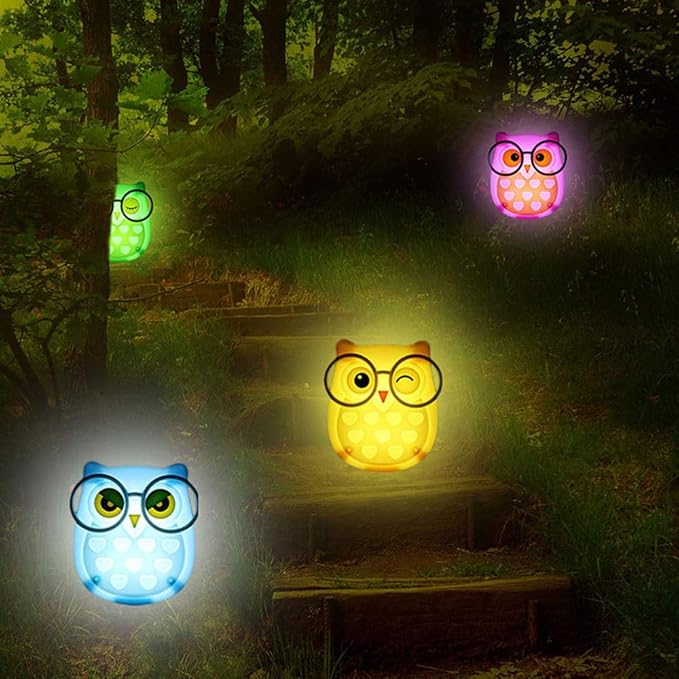 2 PCS Owl LED Plug in Night Light for Kids- Wall Lamp Take Good Care Children Sleep Light Sensor Auto Controlled Nightlights for Baby Nursing (Blue+Pink)