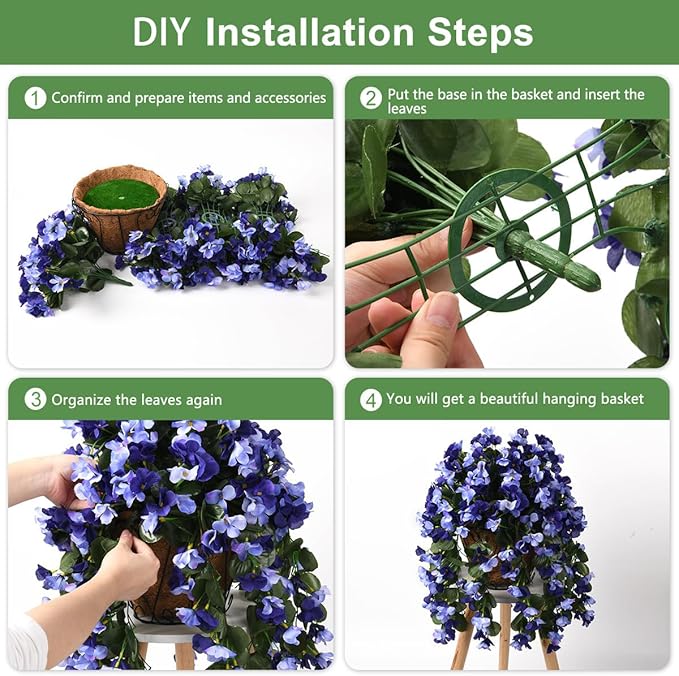 INQCMY Artificial Hanging Flowers Basket for Outdoors Spring Summer Decoration,Faux Silk Begonia in Planter Look Real UV Resistant for Outside Home Porch Patio Garden Balcony Yard Decor(Deep Blue)
