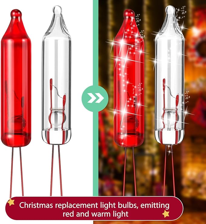 Mudder 200 Count 2.5V Christmas 50/100/150/200 Count Mini Incandescent Wire String Lights Replacement Bulbs Indoor/Outdoor Christmas Lights Decorations for Home Xmas Tree(Warm Red)