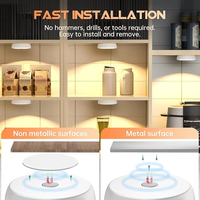 Warm Color LED Closet Lights Motion Sensor Step Light, USB Rechargeable Battery Operated Puck Lights, Dimmable Under Cabinet Counter Lighting for Wardrobe Kitchen (3 Pack)