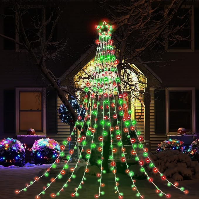 (New) Outdoor Christmas Decorations, 320 LED Hanging Twinkle Fairy String Lights Outside Tree Decoration Lights for Christmas, Yard, Garden, New Year, Wedding, Party (Red&Green)