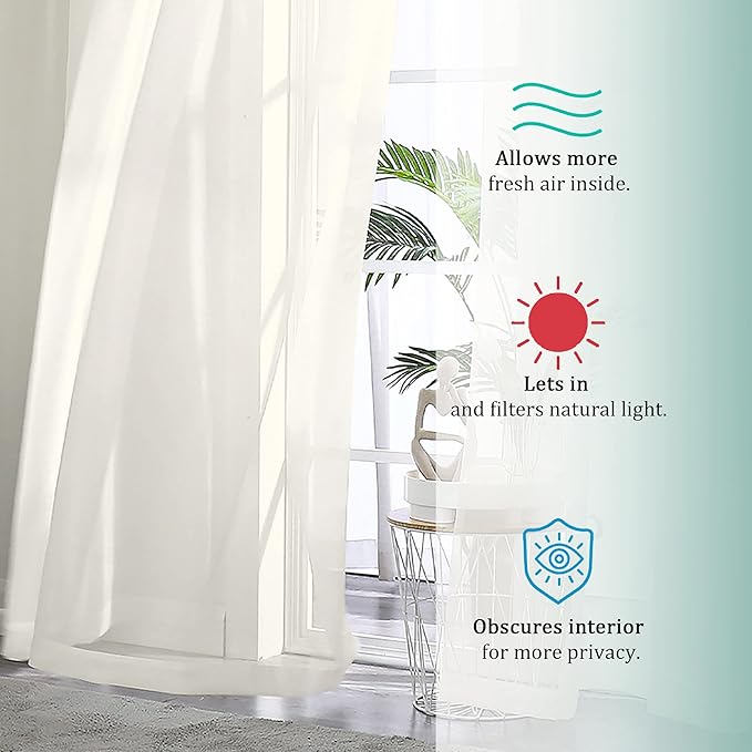 OWENIE Sheer Curtains 63 inch Length, Ivory Sheer Cutains 2 Panels Set for Bedroom/Living Room, Rod Pocket Voile Fimly Sheer Drapes, 2pcs, Each 42" W x 63" L